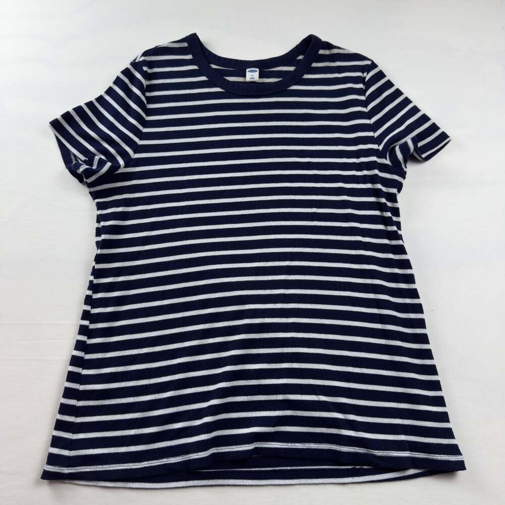 Old Navy Striped T-Shirt Size XL Blue White Short Sleeve Ribbed